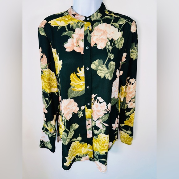 Beautiful Green Floral Print Button Down Blouse Size 8 - Picture 2 of 9